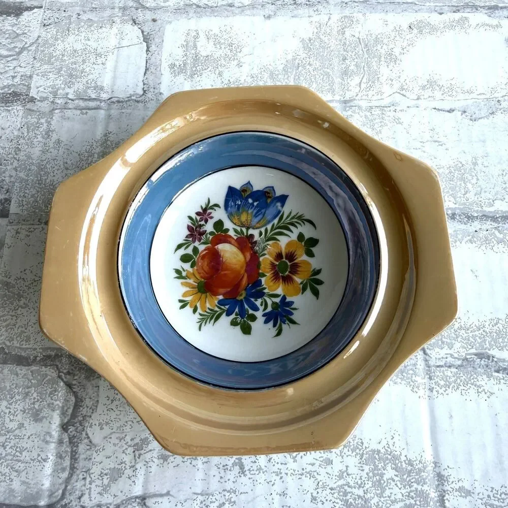 Vintage Germany Floral Glass Trinket Dish Small Scalloped Edge Ring Bowl